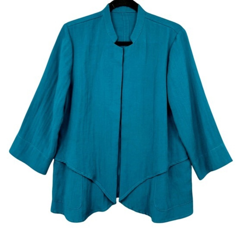 Fridaze Jacket Women Size S 100% Linen Lagenlook Open Front Top Layered Cardigan